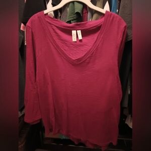 Anthropology Women's V-Neck Top - Deep Pink